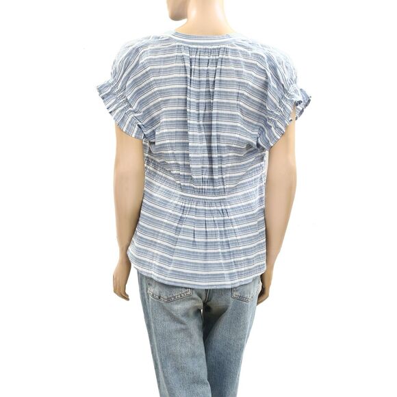 Pilcro Anthropologie The Tatum Flutter-Sleeve Blouse Shirt Top Striped S 277864 - Picture 10 of 12